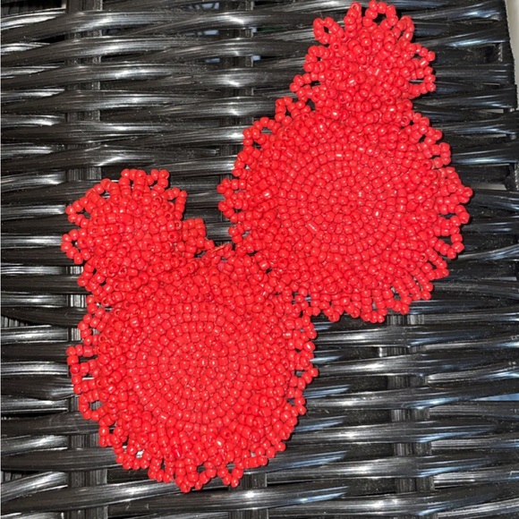 Handmade Red Beaded Earrings - Picture 3 of 3